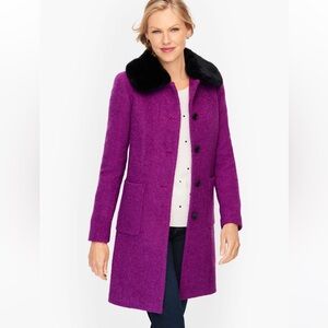 Talbots NWOT Purple Wool Blend Coat with Removable Fur Trim Collar (Size Small)